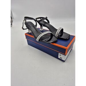 Trakxy Women's Rhinestone Open Toe Kitten Heel Transparent Sandals Size 40 Black